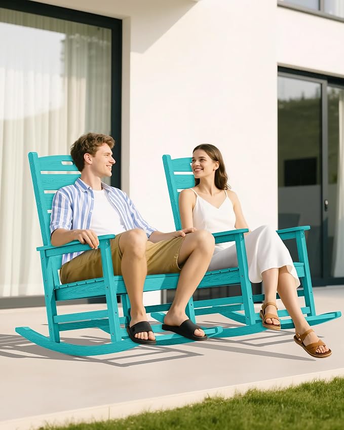 SERWALL Outdoor Rocking Chair Set of 2, Oversized HDPE Patio Rocking Chair - Image 2