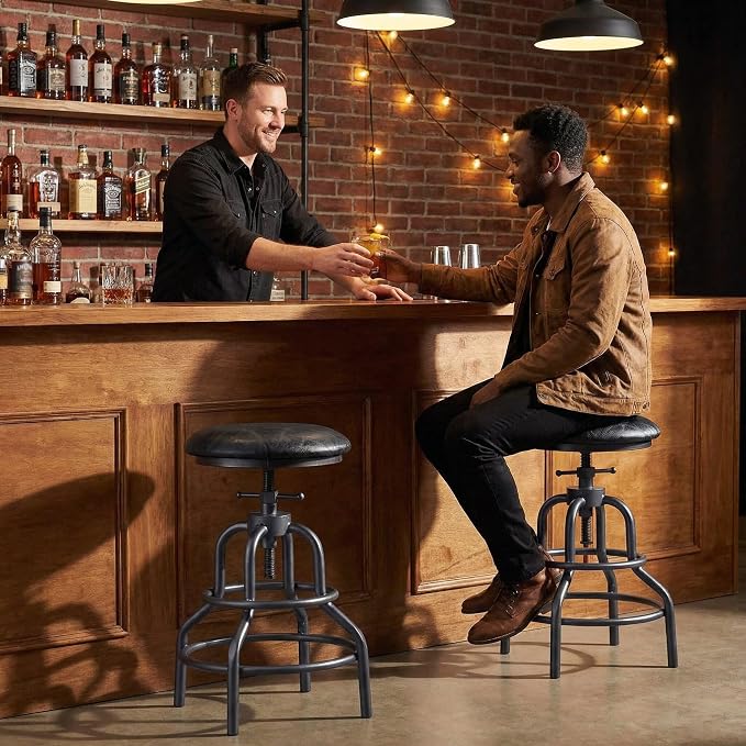 Industrial Vintage Counter Stool, Kitchen Counter Height Adjustable Swivel Chair - Image 2