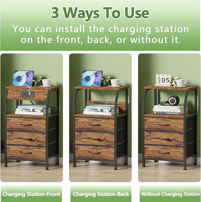 Furnulem Night Stand with Charging Station, USB Ports and Outlets, 28.3 Inch - Image 6