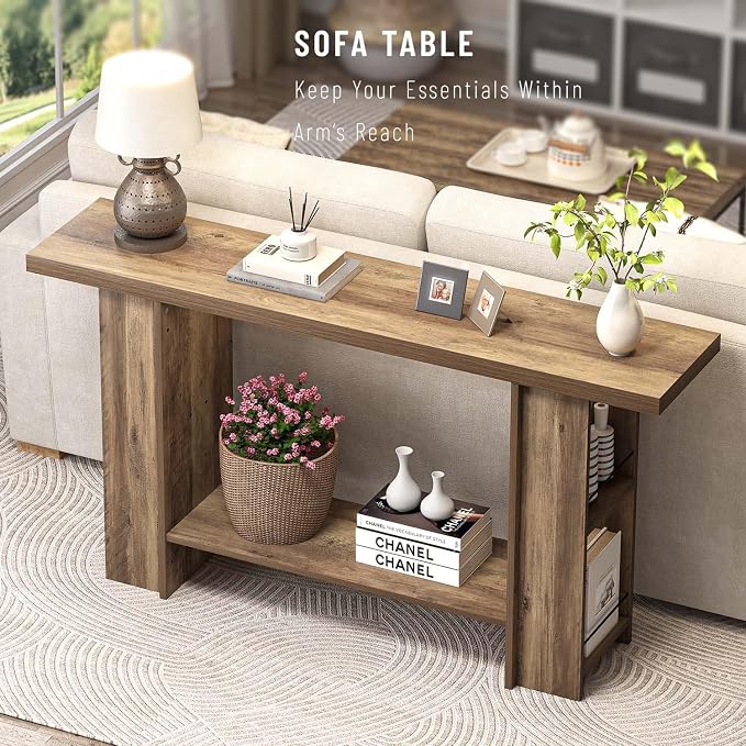 FOLUBAN 53 Inch Long Entryway Table, 2-Tier Wood Console Table - Image 3