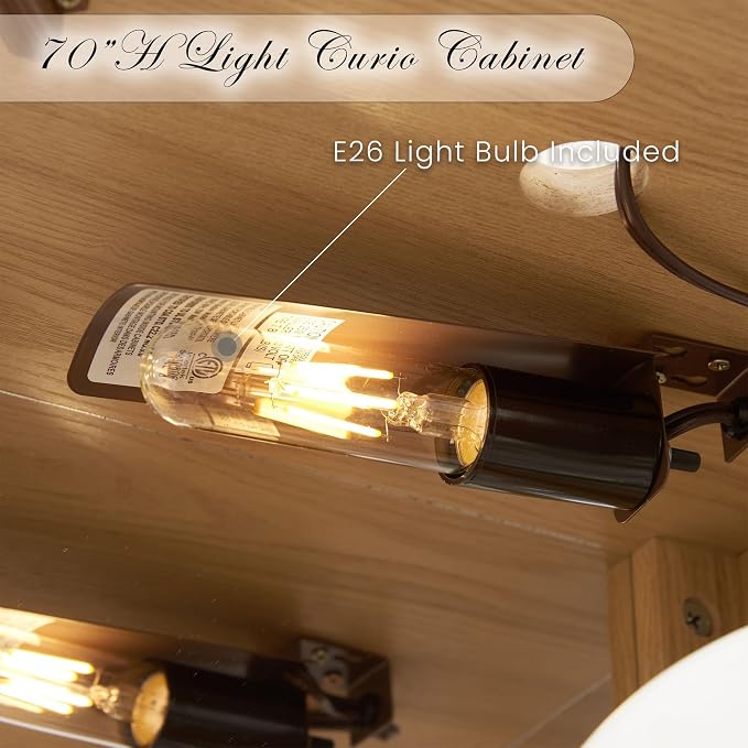 Corner Curio Cabinet, Light Bulb Inclued, Wine Bar China Cabinet - Image 4