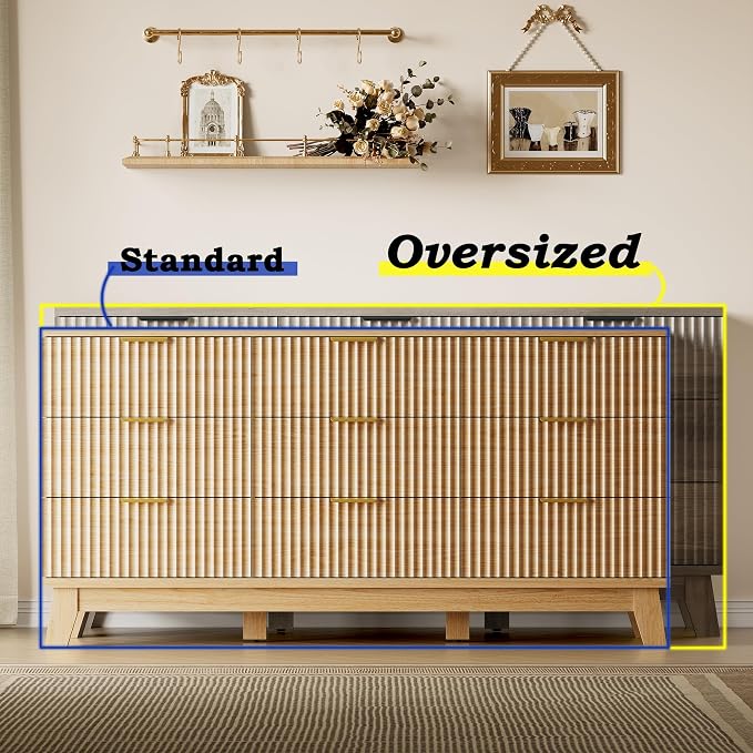 BORNOON 63" Long Dresser for Bedroom, 9-Drawer Fluted Dresser, Extra-Wide Wood - Image 3