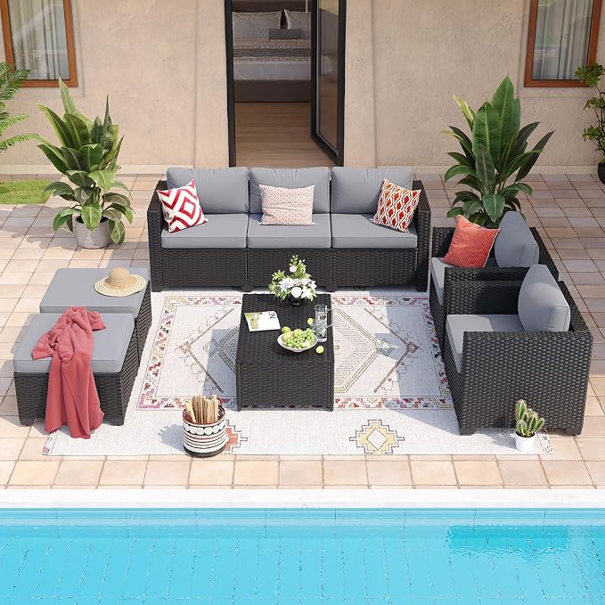 Aoxun 8 Piece Outdoor Patio Furniture Set 7 Seats, Outdoor Sectional - Image 2