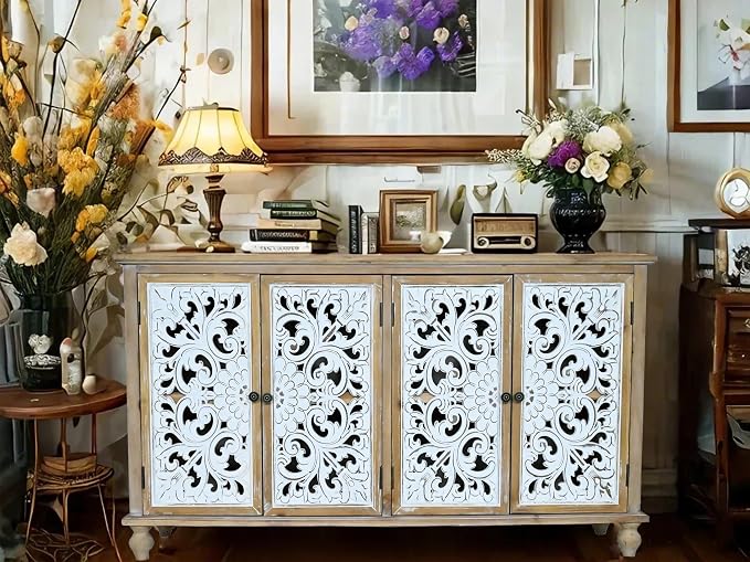 LKTART 60" Vintage Sideboard Buffet Cabinet, French Country Sideboard, - Image 9