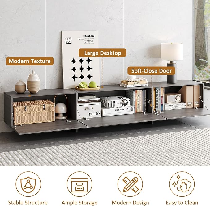 76.4'' Modern TV Stand for Living Room, Mid Century Modern TV Console, - Image 3