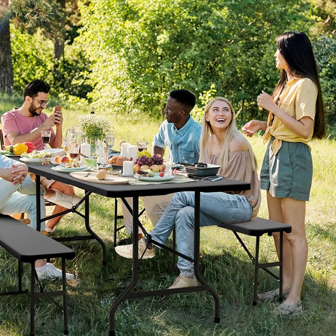 VINGLI Picnic Table Set with 2 Benches, 6 Feet Camping Table Chair Set - Image 6