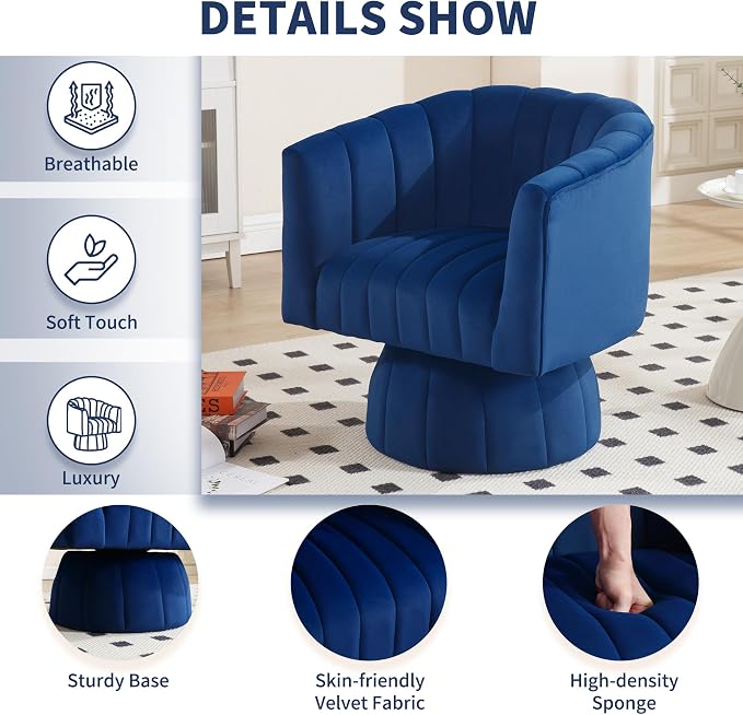 Swivel Accent Barrel Chair Set of 2- Cute Comfy Small Round Arm Chair Velvet - Image 4