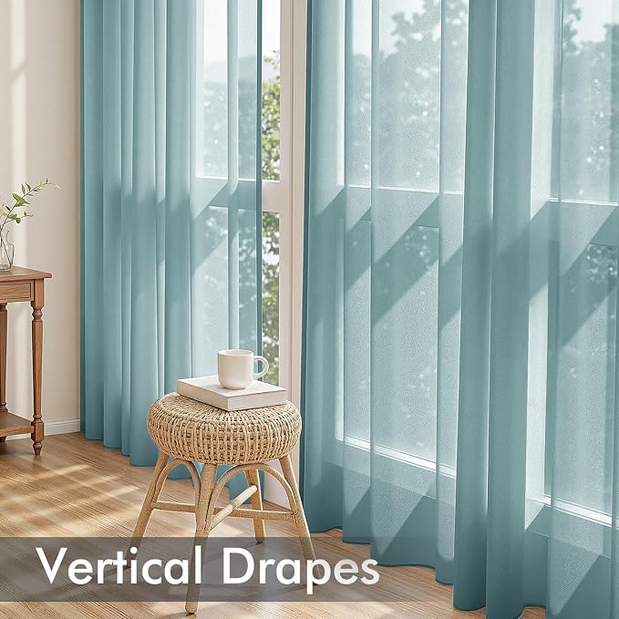 MIULEE Dusty Blue Sheer Curtains 84 Inches Long, 4 Panels Set, Light Filtering - Image 5