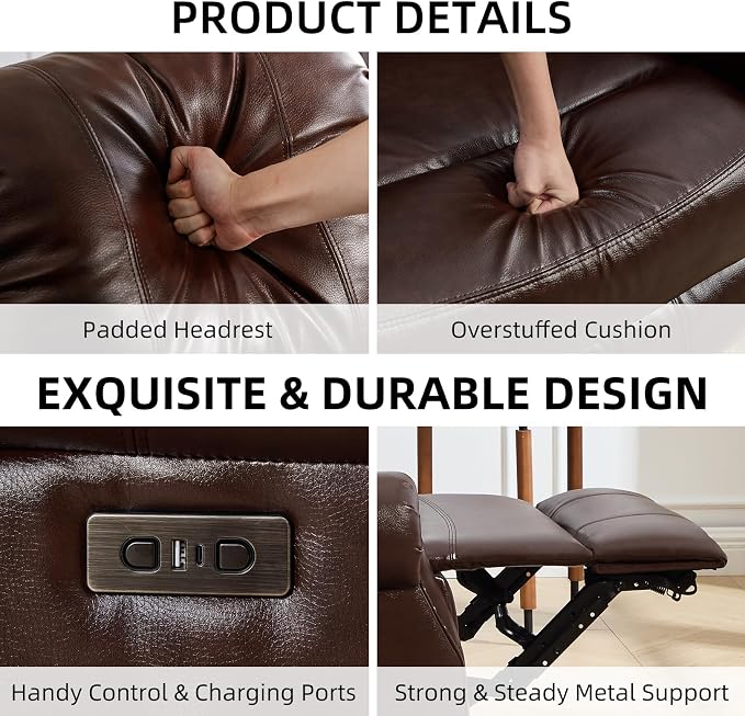 EBELLO 2-Piece Manual Recliner Sofa Set, Faux Leather Message Single Recliner - Image 3