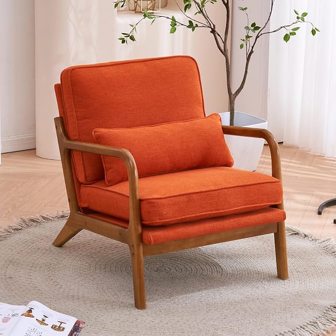 Bonnlo Burnt Orange Accent Chairs Set of 2, Upholstered Mid Century Modern - Image 6