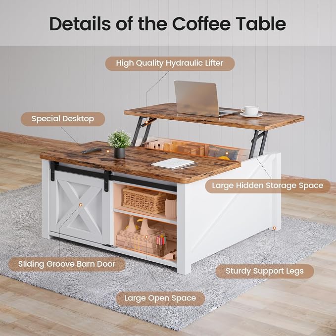 SEDETA 31.5" Lift Top Coffee Table - Image 3