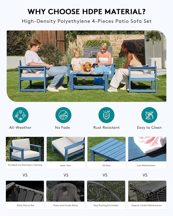 SERWALL 8 Pieces HDPE Outdoor Conversation Sofa Set - Image 2