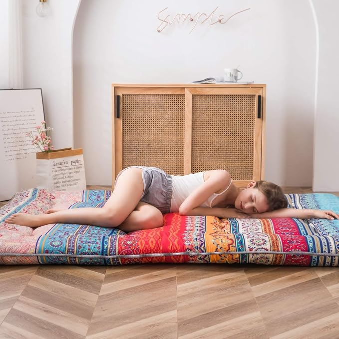 MAXYOYO Bohemian Retro Mattress Vintage Floral Japanese Futon Roll Up Tatami - Image 3