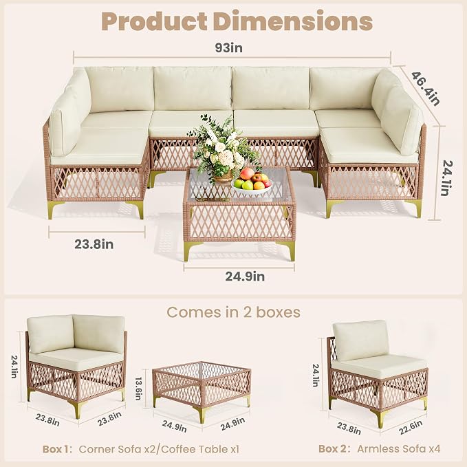 Pamapic 7-Piece Wicker Outdoor Furniture Set, Boho Sectional Sofa Patio - Image 8