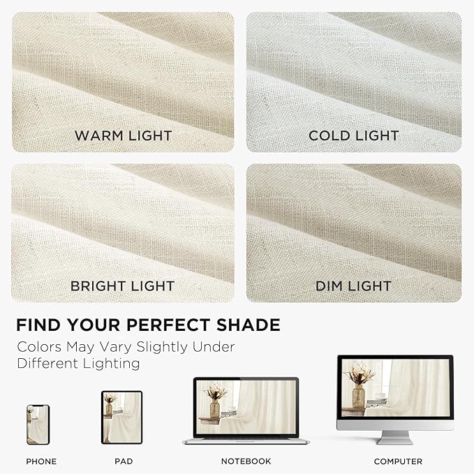 Joydeco Linen Curtains 120 inch Length 2 Panel Set, Light Filtering Curtain - Image 6
