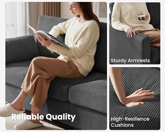 CHIC HOUSE Middle Module for Modular Couch, Corduroy Customizable Chaise - Image 6