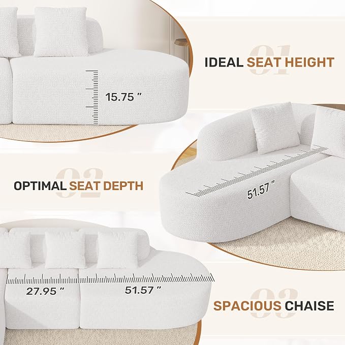 114 Inch Boneless Couches for Living Room, Modern Modular Sectional Sofa - Image 4