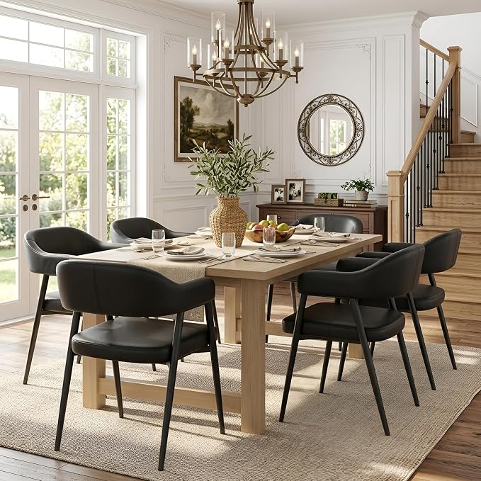 HNY Modern Dining Room Arm Chairs Set of 4, Retro Faux Leather Upholstered - Image 9
