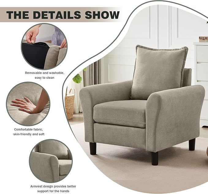 Mid-Century Accent Chair, Modern Linen Fabric Armchair - Image 5
