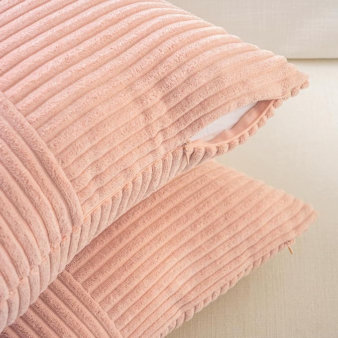 Fancy Homi 2 Packs Peach Decorative Throw Pillow Covers 22x22 Inch - Image 3