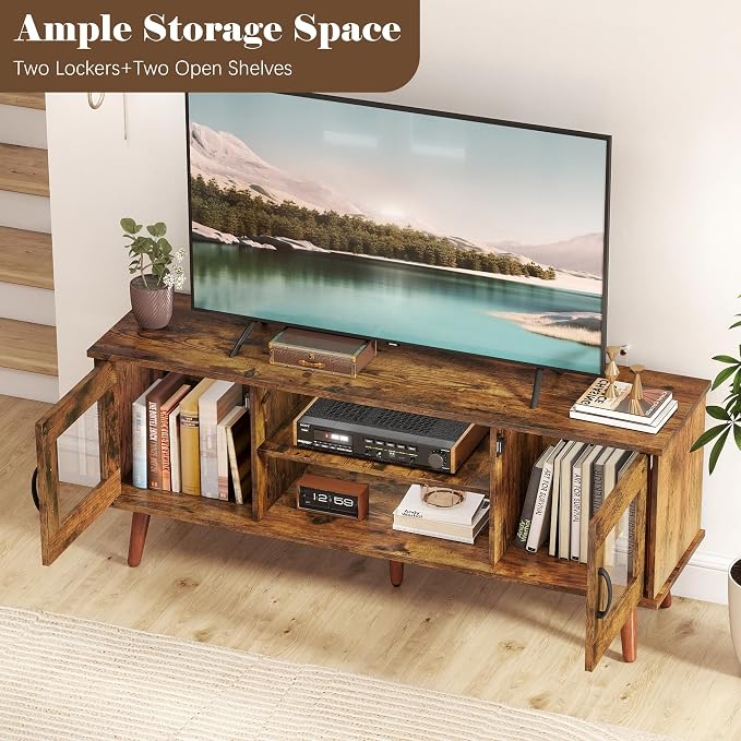 Turosur Wood TV Stand for 55 Inch TV, Mid Century Modern Entertainment Center - Image 9