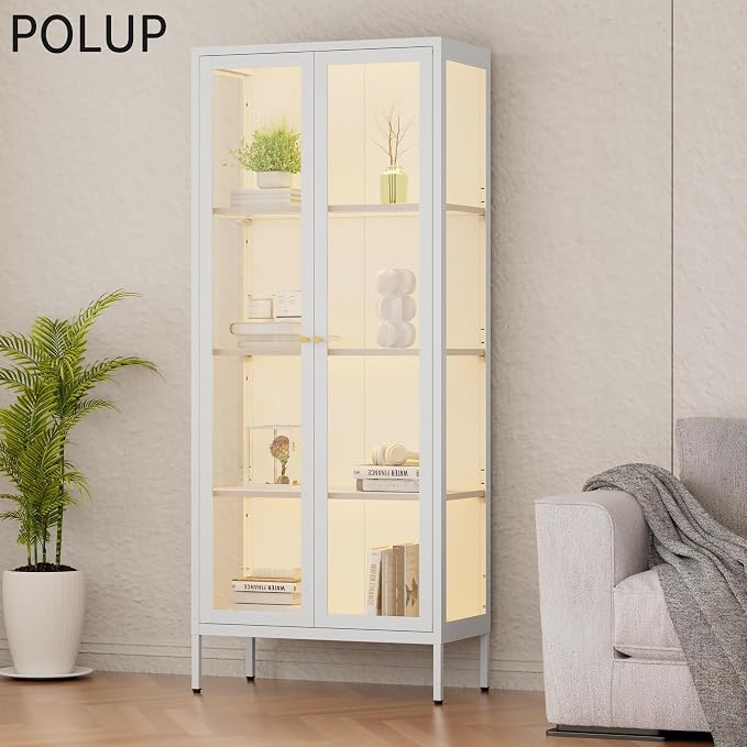 Polup Display Cabinet with 3 Color LED Lights and Tempered Glass, 66 Inch Tall - Image 2