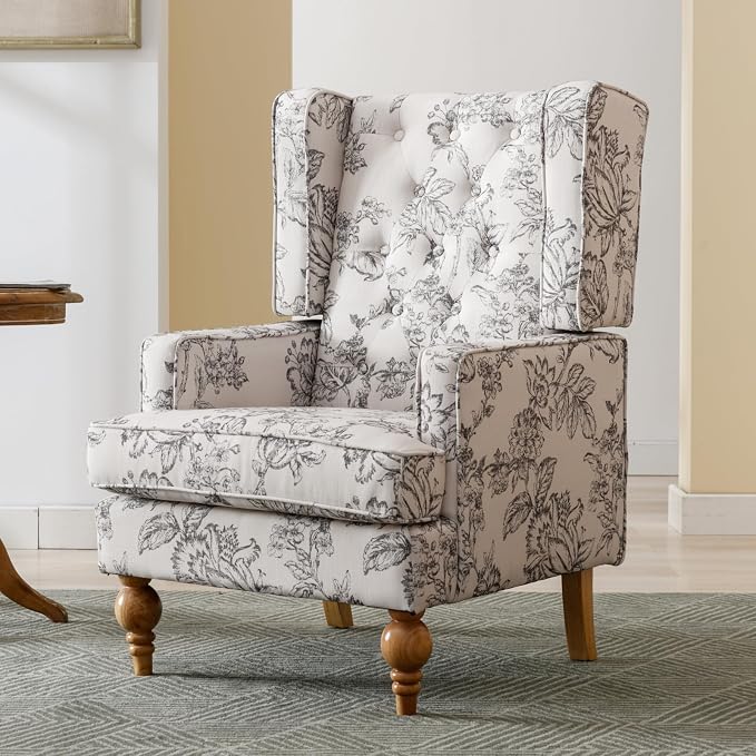 LukeAlon Button Tufted Linen Accent Chair, Upholstered Club Chair by LukeAlon
