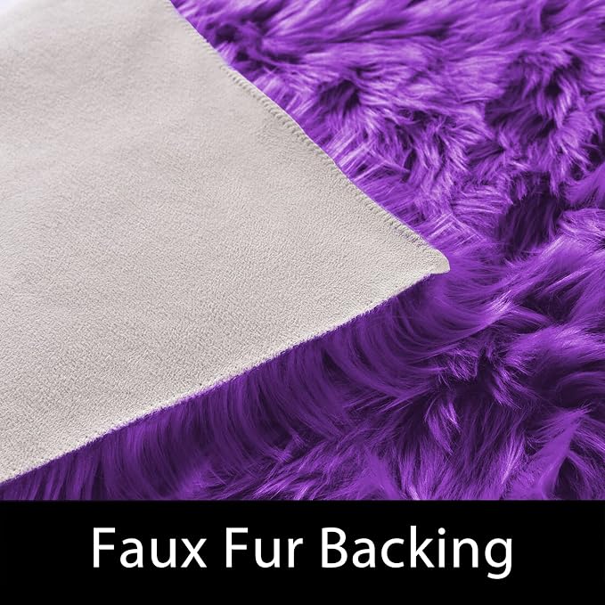 Latepis Washable Runners 2x6 Fluffy Shaggy Rug Purple Faux Sheepskin Fur Rug - Image 3