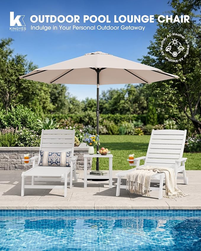 KINGYES HDPE Lounge Chair Outdoor Set of 2, Patio Chaise Lounge Recliner - Image 7