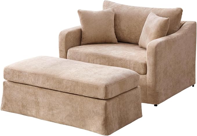 Oversized Armchair with Ottoman, 43.9" W Chenille Accent Chaise Lounge Sofa - Image 8