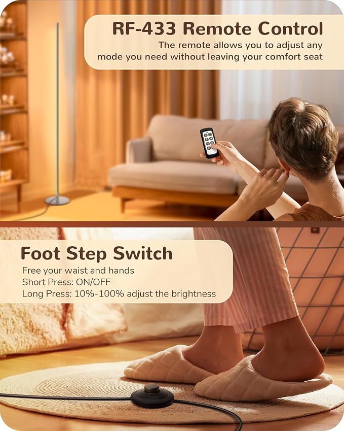 EDISHINE LED Corner Floor Lamp, Minimalist Dimmable Light - Image 4