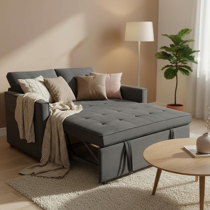 Sofa Bed, Pull Out Couch with Side Pockets, 3 in 1 Velvet Fabric Loveseat - Image 8
