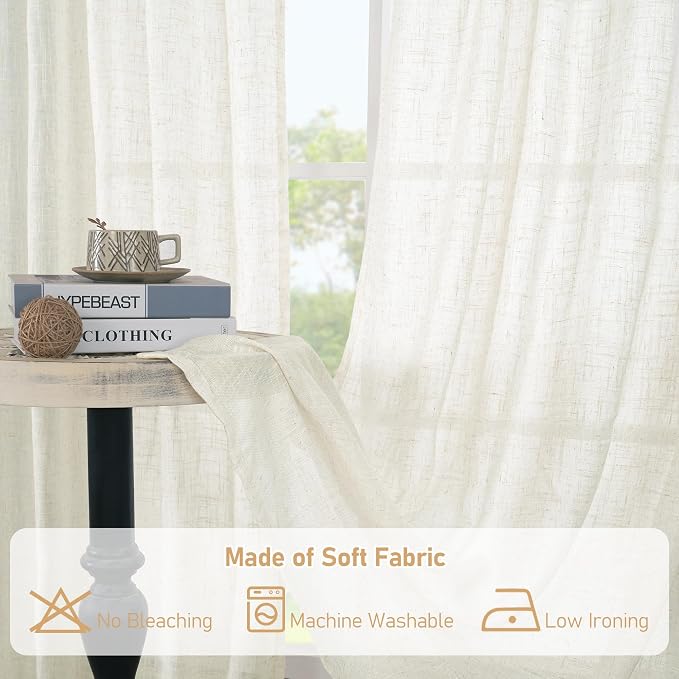 LAMIT Cream Linen Curtains 84 inch Length 2 Panels, Light Filtering Semi Sheer - Image 8
