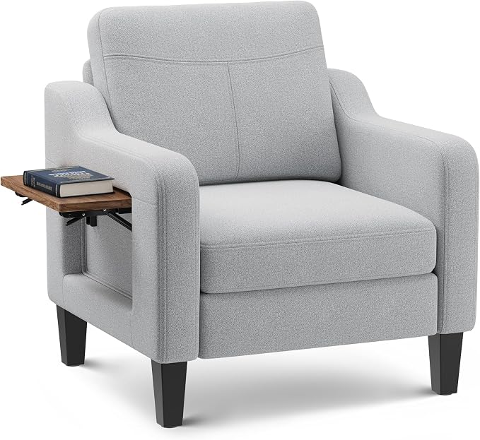 Accent Chair for Living Room Modern Linen Upholstered Armchair Side Wooden by Unknown