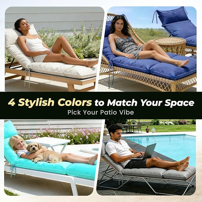 Outdoor Chaise Lounge Chair Cushion, Waterproof Non-Slip Patio Chaise Lounge - Image 7