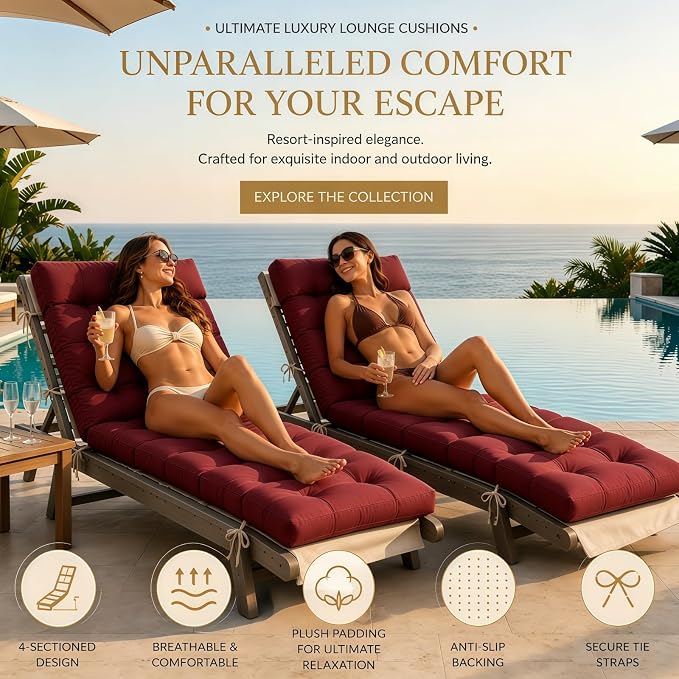 Chaise Lounge Cushion Outdoor, Waterproof Thick Patio Lounge Chair Cushion - Image 2