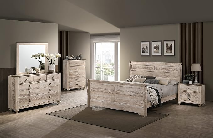 Roundhill Furniture Imerland Contemporary White-wash Finished 5-Piece Sleigh by RoundhillFurniture