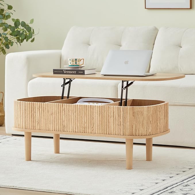 Fully Assembled Fluted Lift Top Coffee Table by ORRD