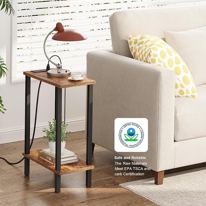 TUTOTAK Small End Table with Charging Station, Narrow Side Table with USB Ports - Image 4