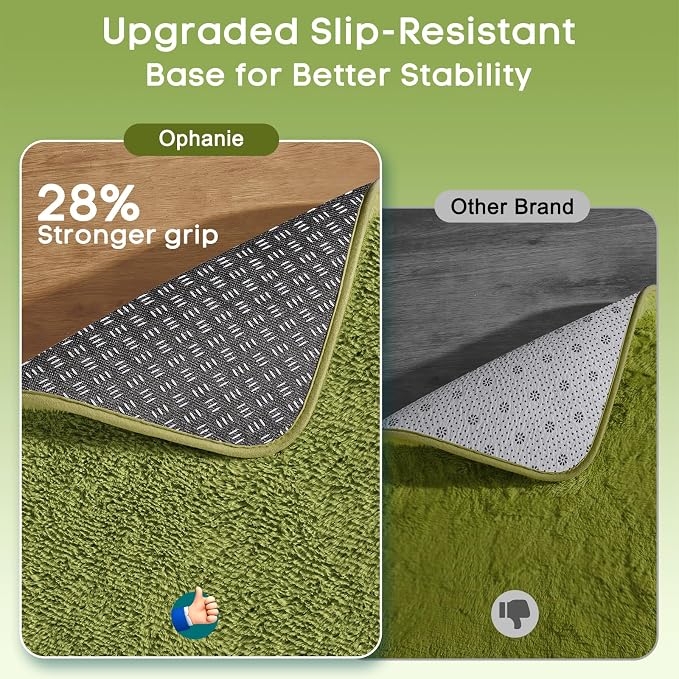 Ophanie Small Rug Washable Non Slip Throw Bedside Area Rugs, Fluffy Soft Green - Image 4
