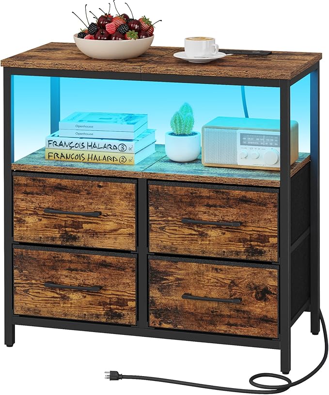 TUTOTAK LED Night Stand with Charging Station, Large Nightstand with USB and by ChoosetutotakFurnitureBuildYourCozyHome