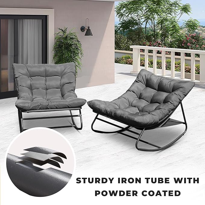 NOBLEMOOD Oversized Rocking Chairs Set of 2, Outdoor & Indoor Papasan Rocking - Image 5