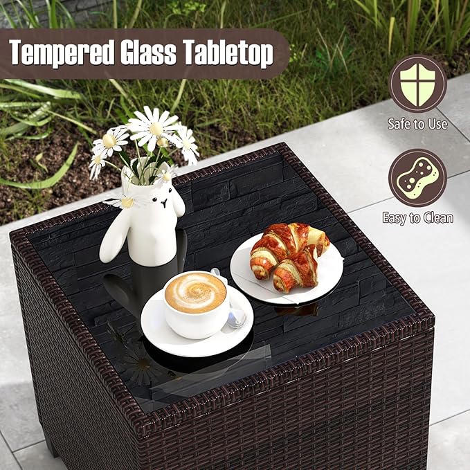 COSTWAY 3PCS Patio Furniture Set, PE Rattan Wicker Sofa w/Washable Cushion and - Image 9