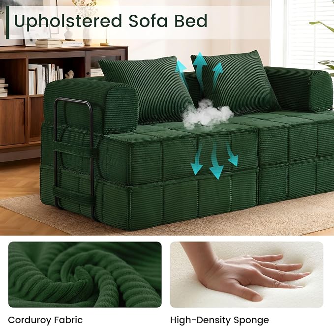 Korser Folding Convertible Sofa Bed, Corduroy Upholstered Boneless Couch - Image 6