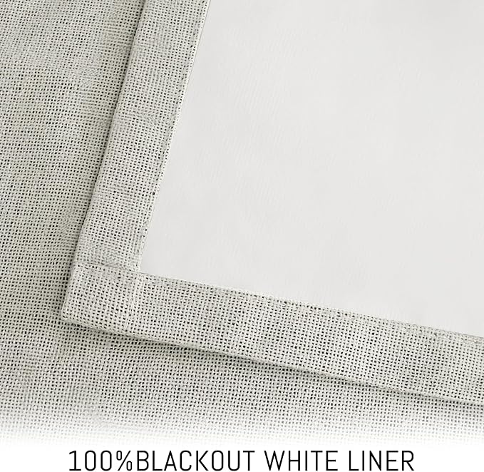 Yakamok Cream Linen Curtains 100% Blackout 90 Inches Long, Room Darkening - Image 3