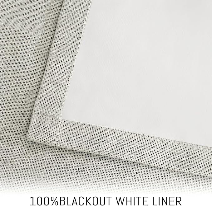 Yakamok Cream Linen Curtains 100% Blackout 72 Inches Long, Room Darkening - Image 3