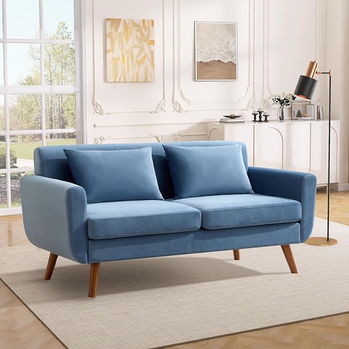 Tbfit 65" W Loveseat Sofa, Velvet Mid Century Modern Love Seat Couches by TBfit