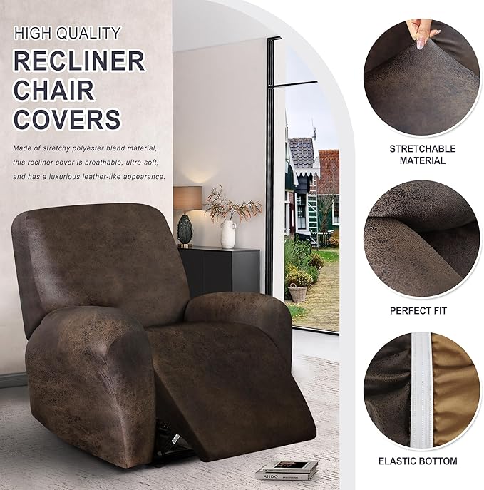 ANARACHON Leather Look Recliner Chair Covers, 4-Pieces Stretch Recliner Cover - Image 5
