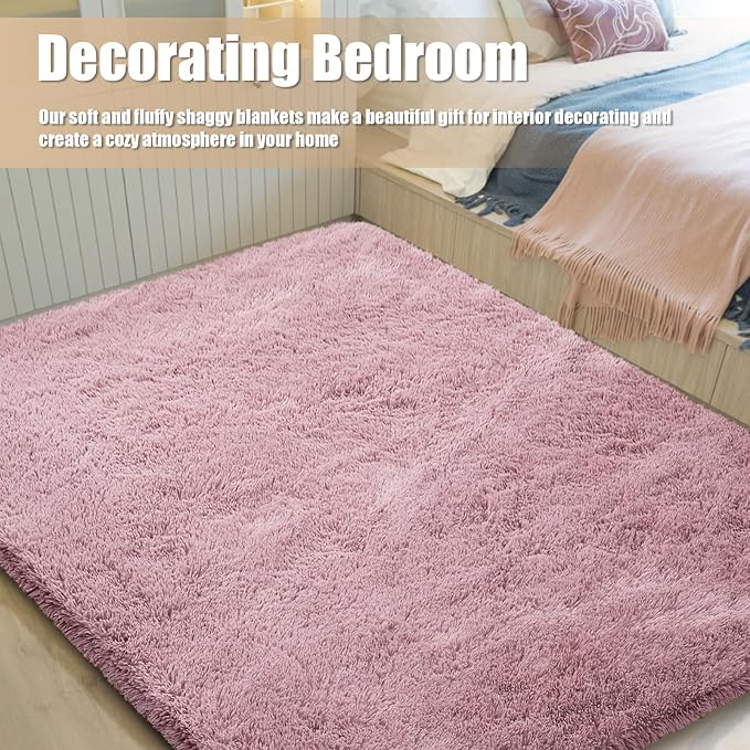 Shag Area Rug for Bedroom 4x6, Blush Fluffy Area Rugs for Living Room, Soft - Image 7