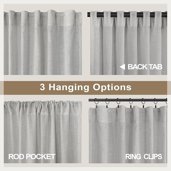 Light Grey Living Room Curtains 84 Inch Length 2 Panels Back Tab Pocket Light - Image 4